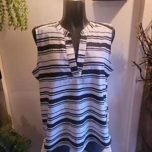 Pentagone Sleeveless Black and White Striped Top L